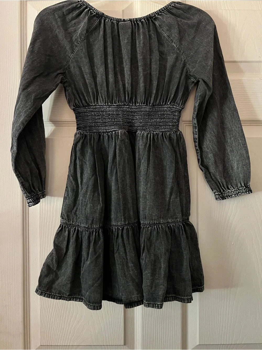 GAP Dark Gray Washed Denim Smocked Waist Dress